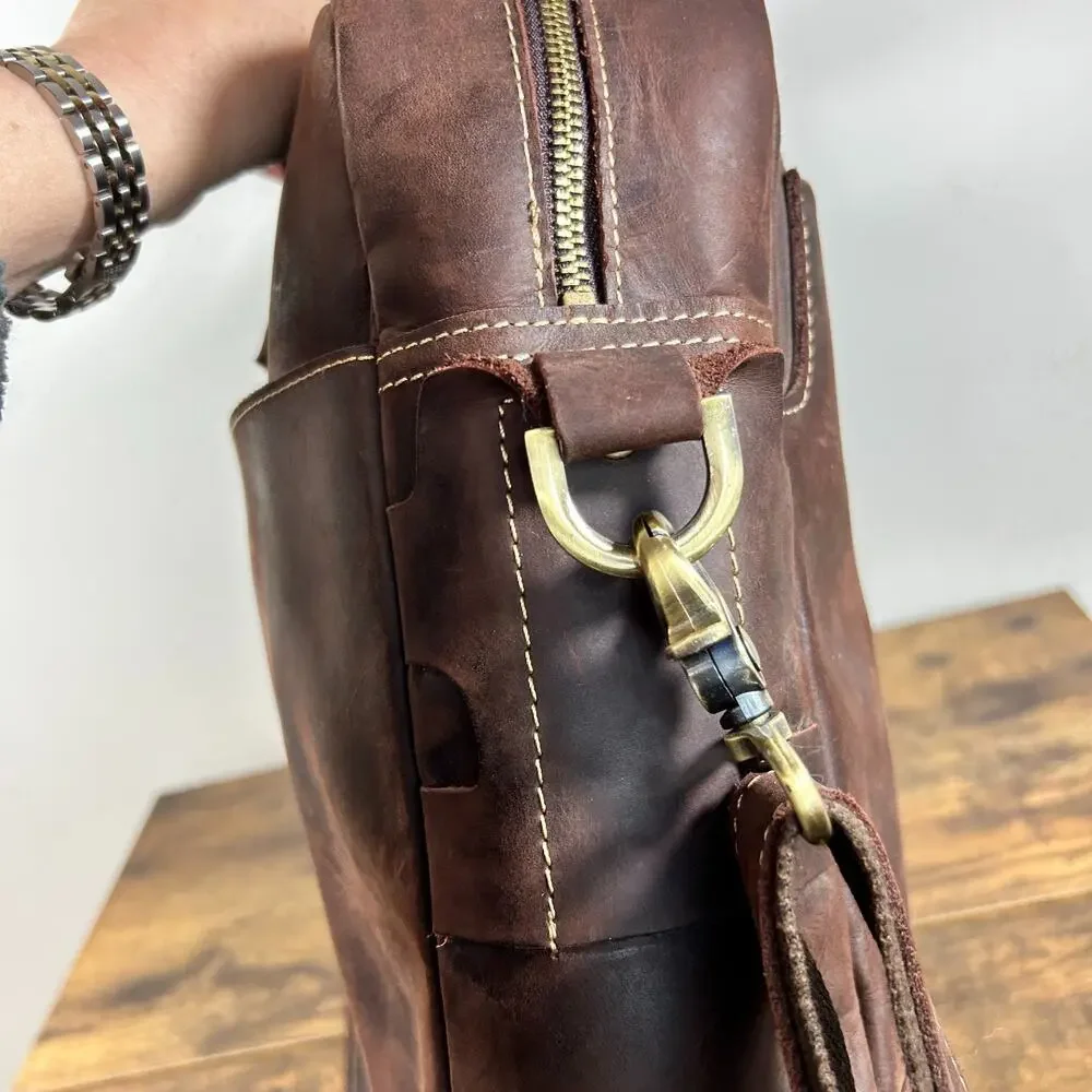 Leather Laptop Briefcase Bag Shoulder Strap Travel Storage Organizer